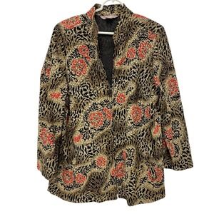 Vintage‎ Tan Jay Animal Print Zippered Front Jacket Side Pocket Large